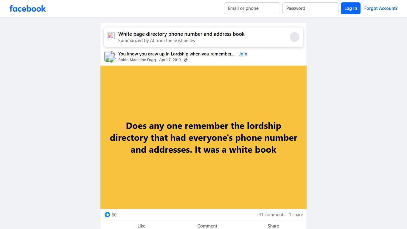 You know you grew up in Lordship when you remember.... Does any one remember the lordship directory that had everyone's phone number and addresses Facebook